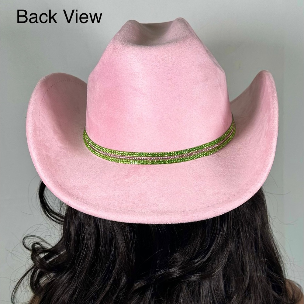AKA Rhinestone Suede Cowboy Hat | Alpha Kappa Alpha Pink & Green Sorority Hat - Picture 3 of 5